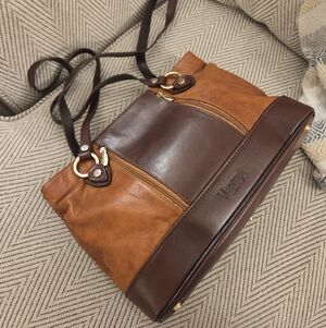 VINTAGE VALENTINA MADE IN ITALY Tan & Brown all in LEATHER Tote